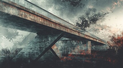 Poster - Grunge style artwork featuring a modern bridge created through 3D rendering techniques