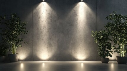 Poster - Empty abstract concrete wall illuminated by side lights interior design concept background 3D rendering