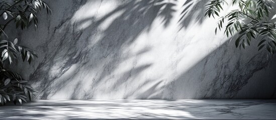 Poster - Empty marble stage featuring leaf shadows 3D rendering Digital artwork