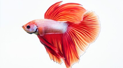 Poster - A clean, minimalistic image of a betta fish with a simple white background, focusing on the fish's graceful swimming motion and vibrant coloration