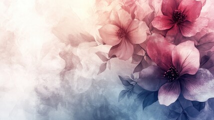 Poster - Elegant and unique abstract design featuring floral and geometric motifs layered over a soft blurred background perfect for sophisticated wallpaper options