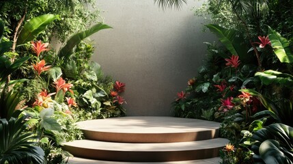 Aufkleber - Natural beauty podium background for product showcasing with an abstract garden setting 3D rendering