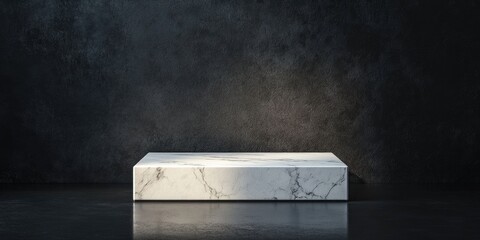 Poster - Elegant white stone podium on a dark surface with shadow reflection on the wall ideal for branding and packaging presentation design