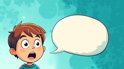 Wall Mural - Cartoon illustration of a scared boy with a speech bubble