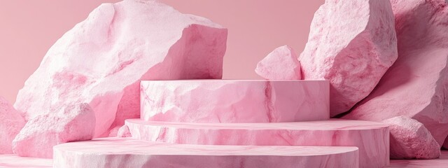 Aufkleber - Minimalistic pink rock podium and stage for product or cosmetics promotion with a backdrop Abstract concept in 3D illustration rendering