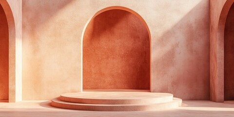 Poster - Abstract background featuring a podium and wall created through 3D rendering and illustration