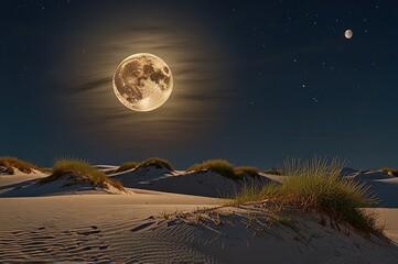 full moon rising over a dune