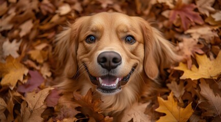 Poster - Golden Retriever in Autumn Leaves