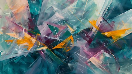 Aufkleber - An abstract piece showcasing a kaleidoscope of colors, where broad, sweeping strokes of paint in shades of teal, magenta, and yellow intertwine with delicate lines, creating a sense of depth