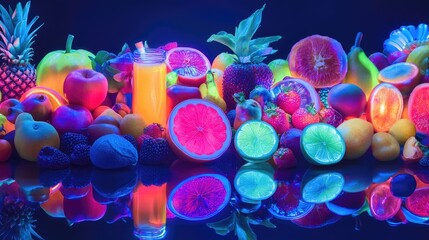 Poster - A dazzling display of neon-lit fruits, with each piece shimmering in vibrant colors