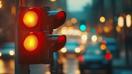 Aufkleber - A close-up of a traffic light changing colors with cars waiting at a red light, highlighting the role of traffic signals in managing road flow.