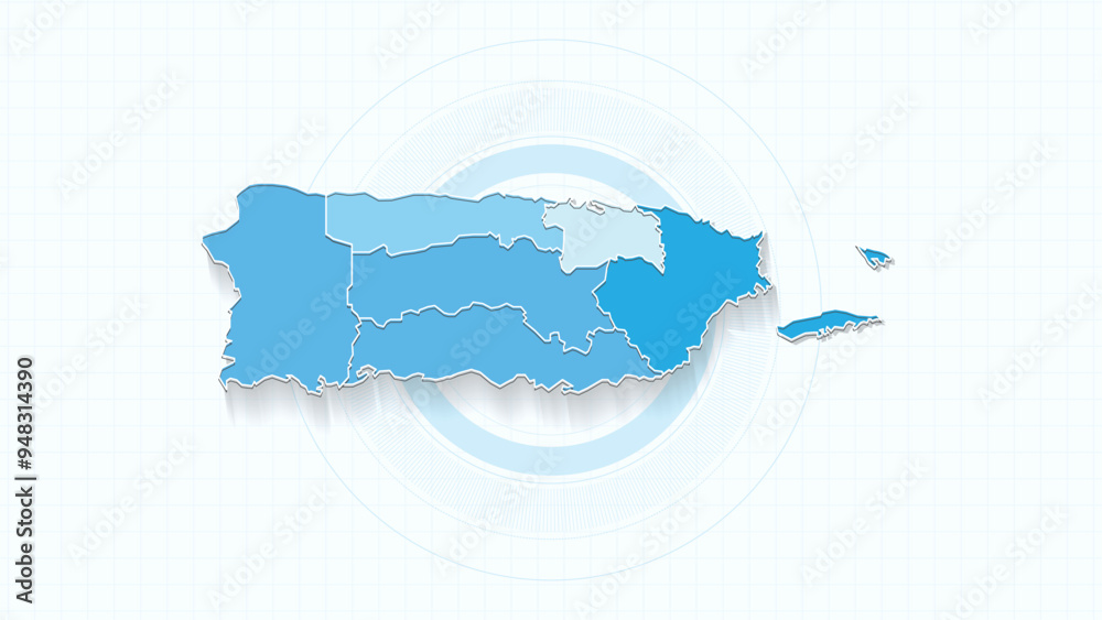 Pr State Blue Map of Puerto Rico, Puerto Rico map with borders of the states ...