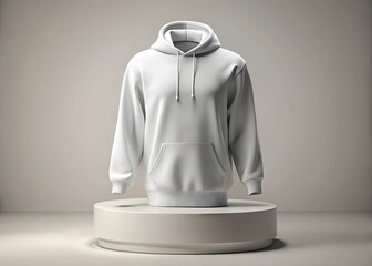 Fototapete - Mockup 3d white plain hoodie with mannequin placed on podium, isolated neutral background