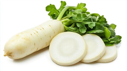 Fresh White Radish Isolated on White Background