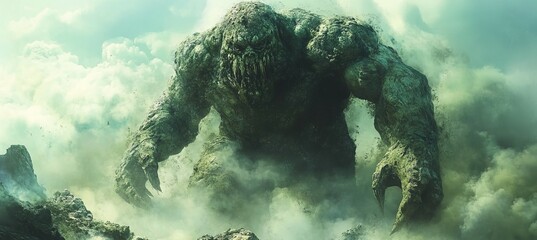 mountain stone beast monster. mythology creature. generative ai technology.