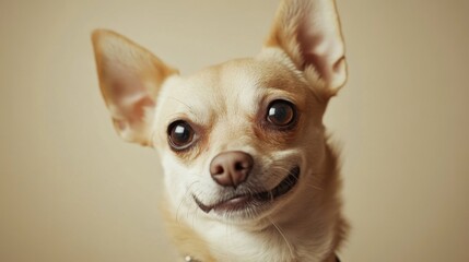 Poster - A detailed shot of a dog with a distinctive and adorable expression, such as a tilt of the head or a playful grin, against a clean background.