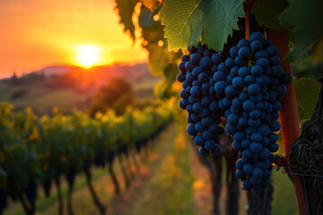 Canvas Print - Sunset Vineyard Grapes.