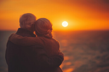 Wall Mural - Old Couple On Sunset Background