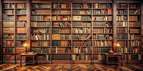 Aufkleber - A panoramic view of vintage books on wooden library shelves