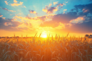 Wall Mural - Wheat Field At Sunset