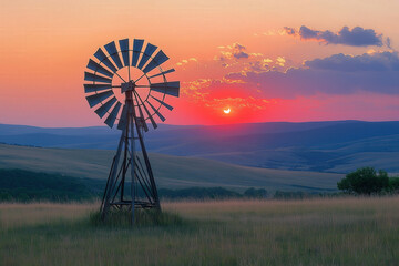 Sticker - Windmill View At Sunset