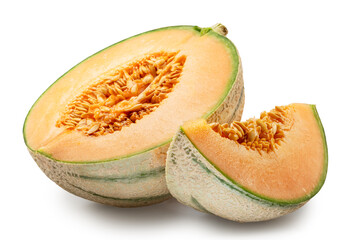 Wall Mural - Cantaloupe melon and melon slice isolated on white background. File contains clipping path.