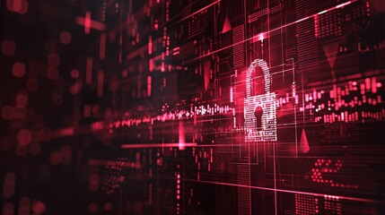 Poster - Digital Lock Security System   Red Background   Futuristic Technology