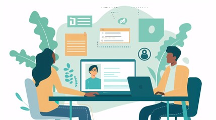 Poster - Online Job Interview  Applicant and Interviewer on Computer Screen