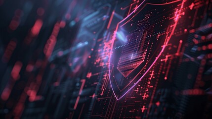 Poster - Digital Security Shield with Red and Blue Glow