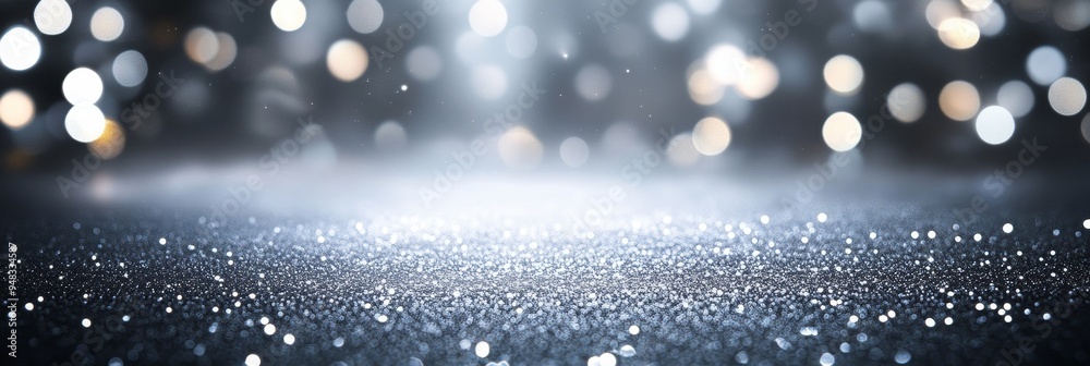 A shimmering silver glitter surface with a soft, blurred background of ...