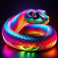 Wall Mural - Whimsical snake transformed into a flowing ribbon of neon colors.