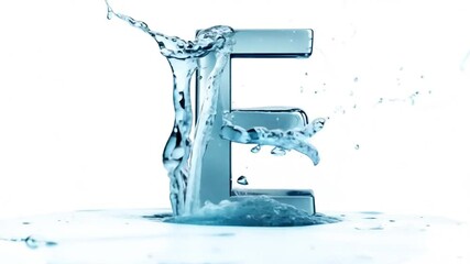 Poster - Liquid Water Forming the Letter E With Splashes and Reflections Generative AI