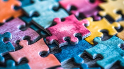 Poster - A group of puzzle pieces coming together, representing the concept of teamwork, collaboration, and the integration of different ideas.