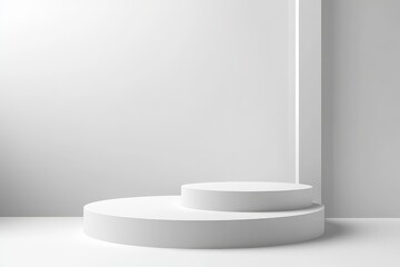 Poster - The background is an empty white studio with a gray gradient design.