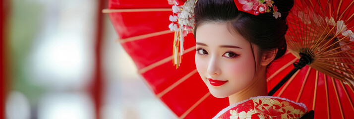 Culture Day in Japan. a holiday in Japan. Japanese architecture. a girl in a traditional Japanese outfit. asian woman