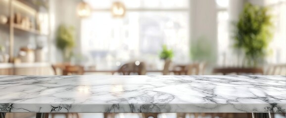 Poster - You can use this table top with marble stone on top and blurred abstract background from an interior building banner background to showcase your products.
