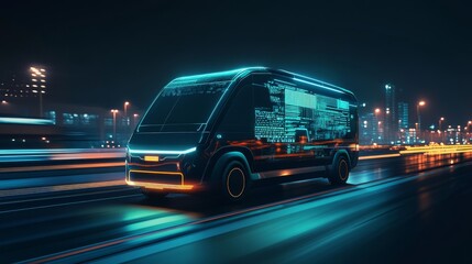 Poster - This advanced selfdriving van will revolutionize urban logistics by efficiently delivering packages via a smartphone app that tracks GPS locations in realtime, ensuring fast and reliable service