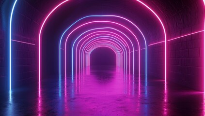 Poster - The geometric figure is lit in neon against a dark tunnel with a laser glow.