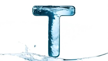 Poster - Liquid Water Letter T With Splashes Against a White Background Generative AI