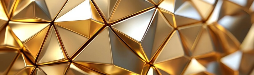Poster - Abstract gold crystal background, faceted texture, macro panorama, wide polygonal panorama
