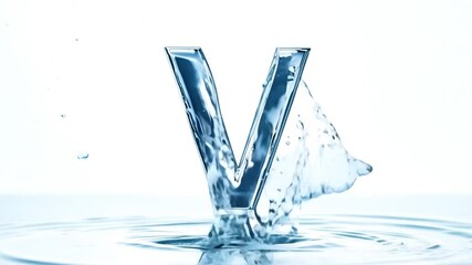 Poster - Liquid Water Letter V Splashes Gracefully in Calm Water Generative AI