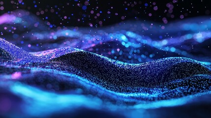 Poster - a 3d rendering of an abstract wave on a dark background. a network design with particles, big data, 