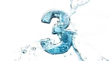 Poster - water splashes around a clear number three in a bright setting generative ai