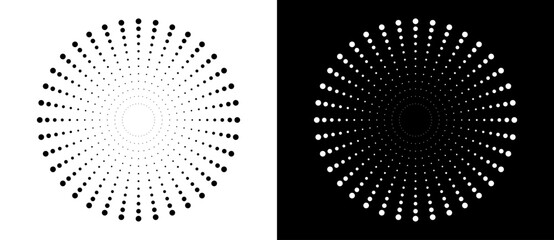 Poster - Art sun background. Icon template or logo with halftone dotted lines. Black shape on a white background and the same white shape on the black side.