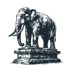 Poster - The vintage elephant. Black white vector illustration.
