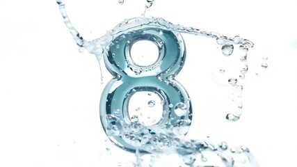 Poster - Liquid Water Forming the Number Eight With Splashes and Bubbles Generative AI