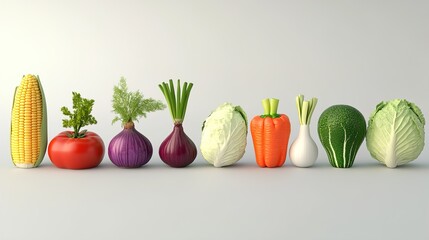 3D vegetable png cut out element set