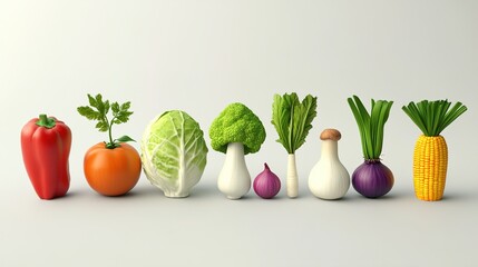 3D vegetable png cut out element set