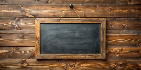 Poster - Chalkboard hanging on rustic wooden wall, perfect for school or cafe setting