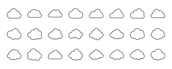 vector cloud icons. editable stroke thin line set. natural weather symbol of rain, cloud services, h